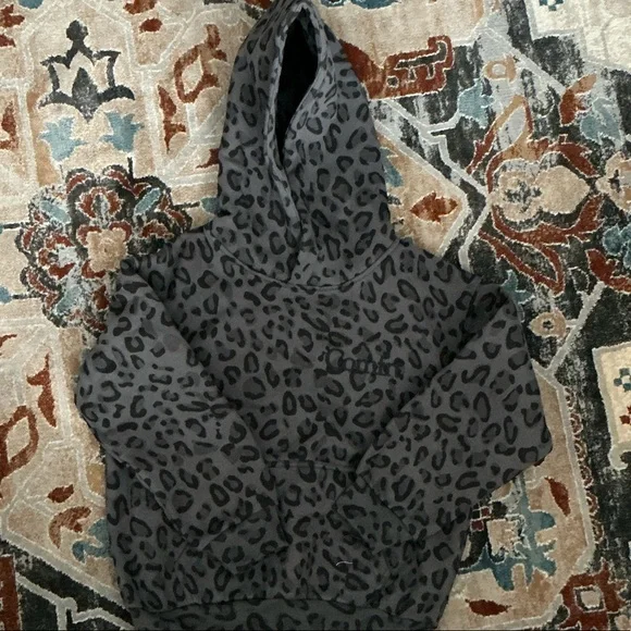 Comfy Gray Leopard Print Kids Hoodie - Picture 2 of 5